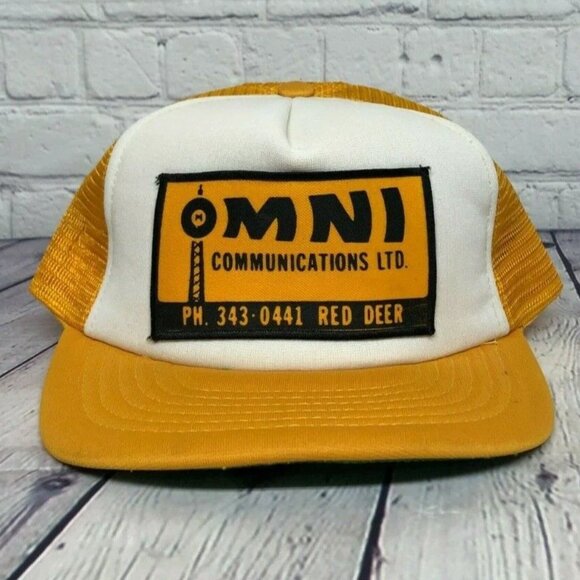 Vintage OMNI Communications Ltd. Red Deer Trucker Hat Mesh Cap Snapback Patch - Picture 1 of 7